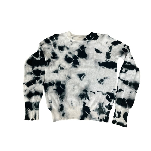 JOHN+JENN Tie Dye Knit Sweater Womens XS Black White Crewneck Long Sleeve Cotton - Picture 1 of 8